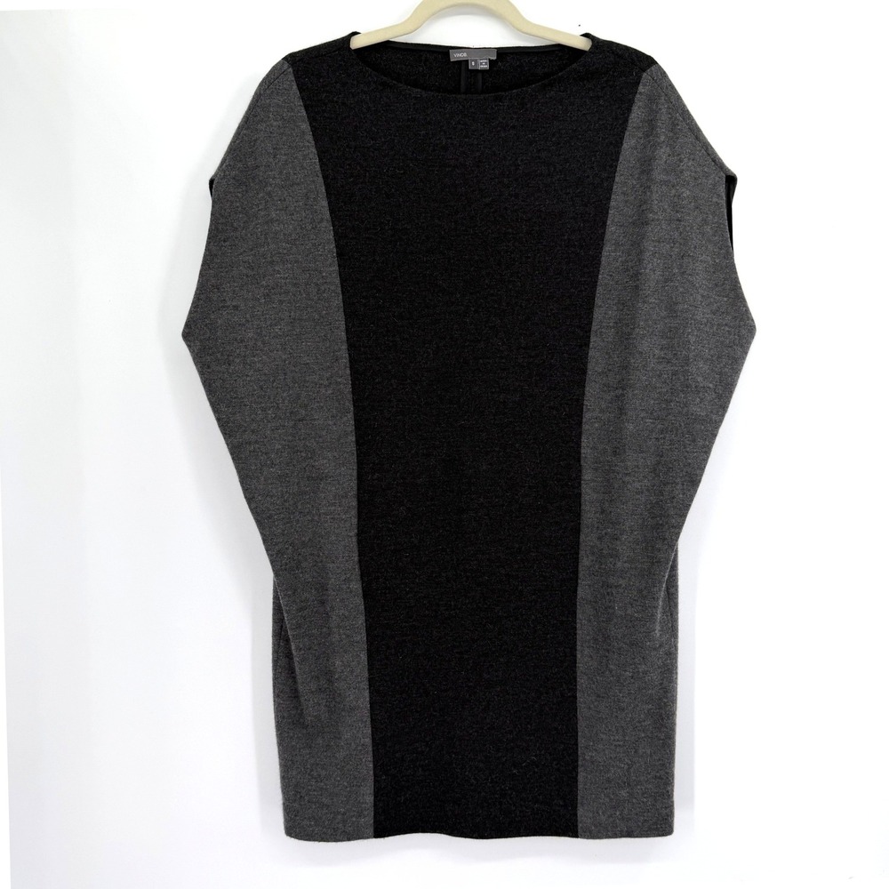 Vince Colorblock Wool Angora Gray Color Block Sweater Dress Tunic Size Small
